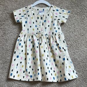 Hanna Andersson Cream Short Sleeve Kids Dress with print 2T